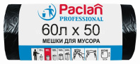 PACLAN Пакеты для мусора 60л, 7мкм Черные  рулон, 50шт, PROF 1/20 арт.40401/402051/403034/402215